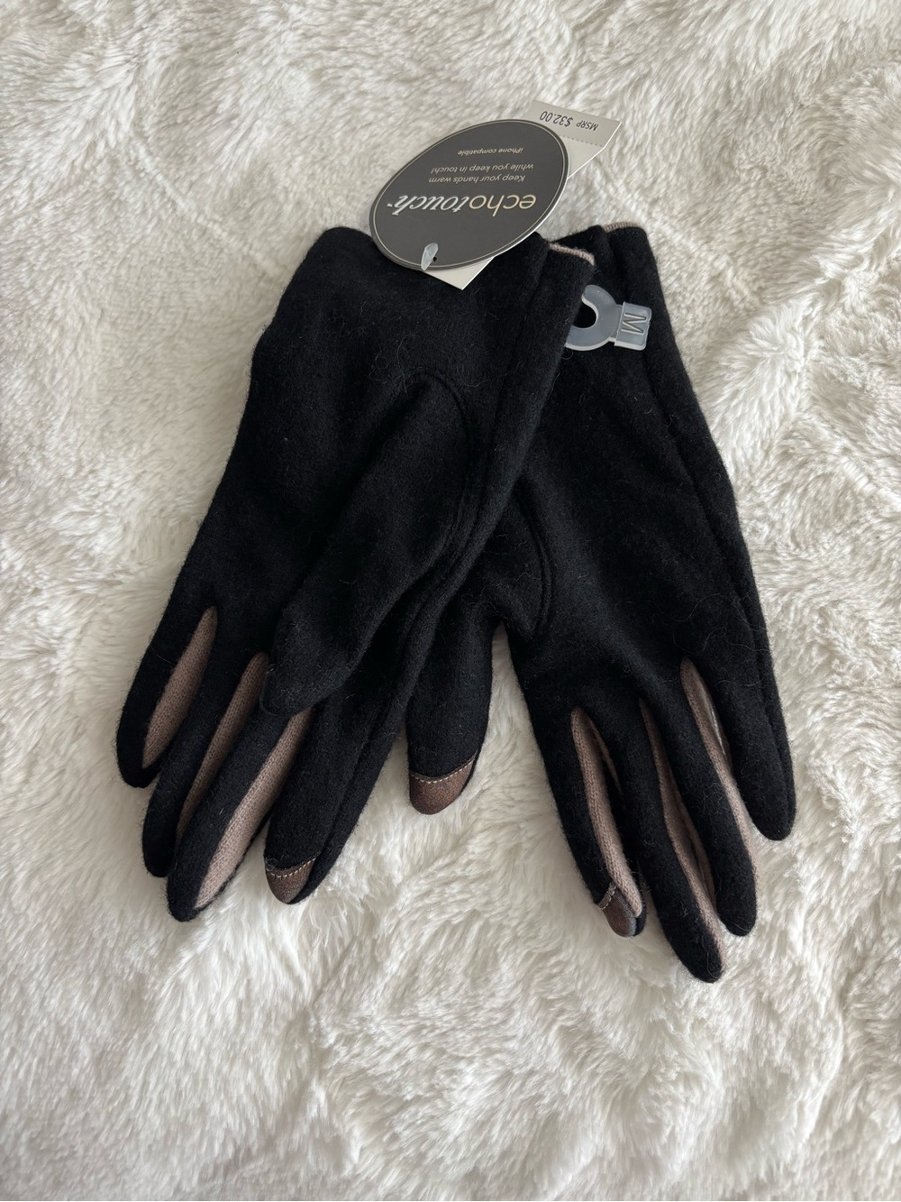 Echo Design Wool Blend Gloves Size Medium NEW Black Mobile Touch Compatible - Picture 2 of 7